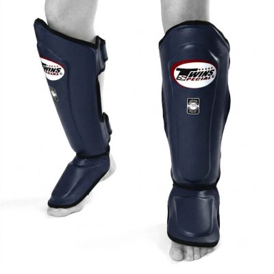twins dark blue muay thia shin guards